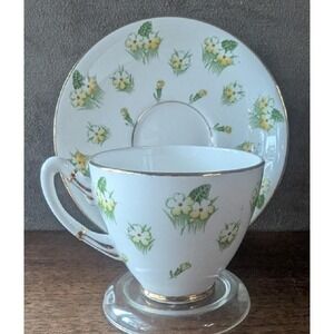 Vintage Gladstone Primrose Bone China Tea Cup & Saucer, England, Gold Trim, 6 Oz